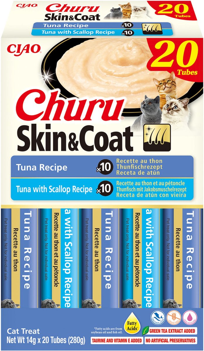 Ciao Churu Puree Skin & Coat Kattensnack Multipack Tuni & Scallop - 20 x 14 gr