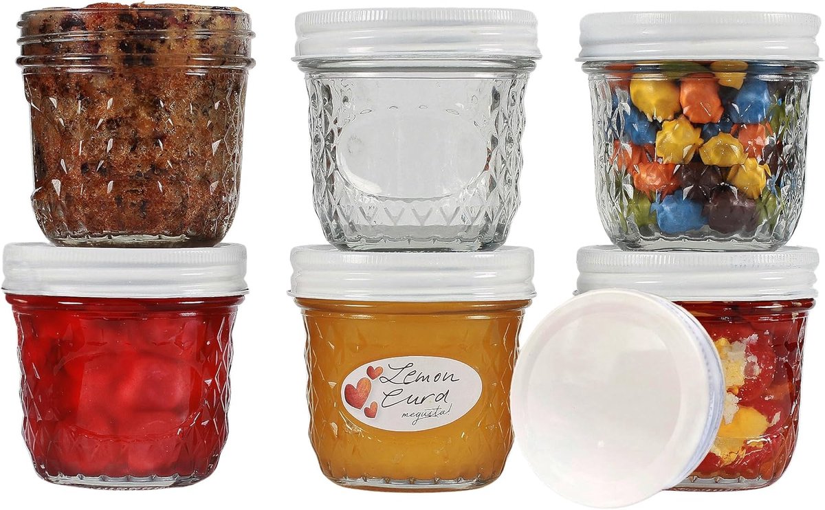 Weckpotten set - Hulp bij conserveren - 6 stuks - Wit deksel - 280 ml