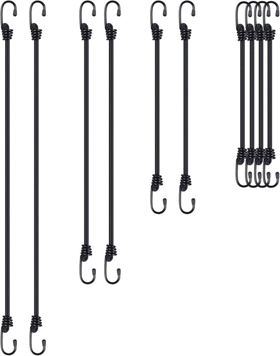 4 stuks fiets-spanbanden, elastisch, spanbanden met haken, bagagenet elastisch (30 x 30 cm), bagagespanner, kort, met 4 schuifgespen, spanbanden, motorfiets, bagage, voor fietsendragers