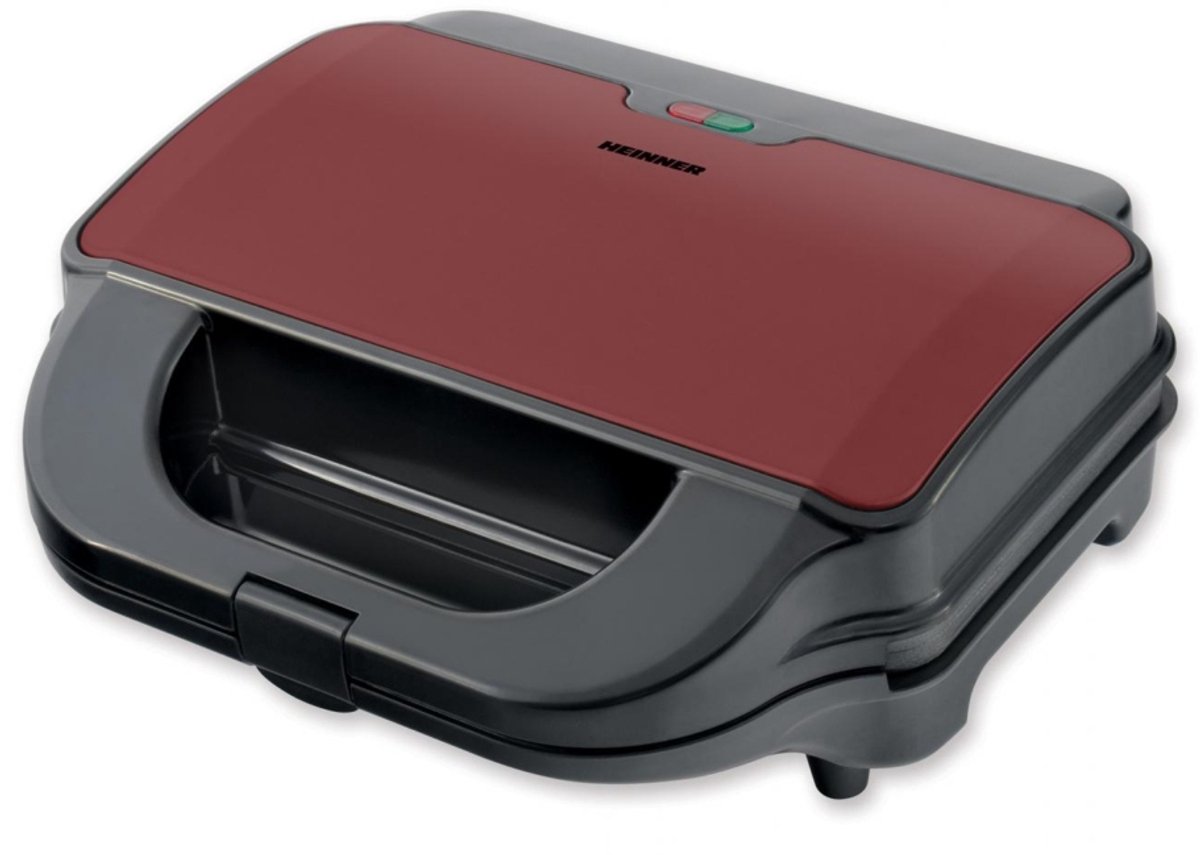 Heinner Sandwichmaker & Wafelijzer – 900 W – 2 Sandwiches – 2 Verwisselbare XL Platen 28 x 15 cm – Grill & Wafel – Antiaanbaklaag – Zwart/Bordeauxrood