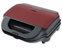 Heinner Sandwichmaker & Wafelijzer – 900 W – 2 Sandwiches – 2 Verwisselbare XL Platen 28 x 15 cm – Grill & Wafel – Antiaanbaklaag – Zwart/Bordeauxrood