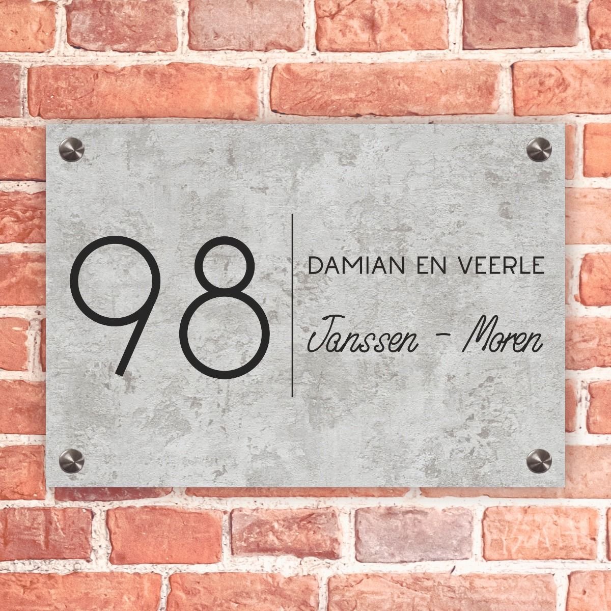Naambordje voordeur rechthoek betonlook - 20x14cm - Incl. RVS bevestigingsmateriaal