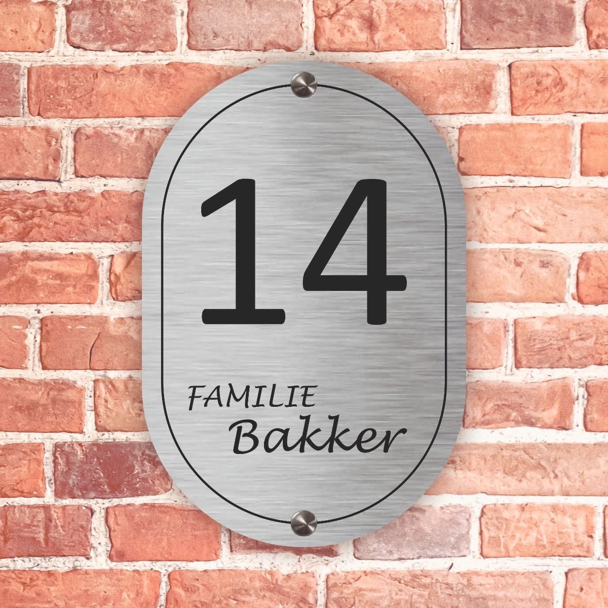 Naambordje voordeur ovaal rvslook met zwart kader - 15x24cm - Incl. RVS bevestigingsmateriaal