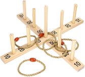 JEU DE JETÉ ANNEAUX avec 5 anneaux en sisal, 56x56cm, sac en coton, 4+