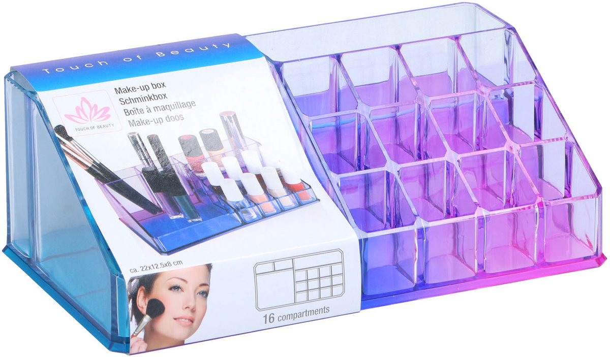 Make-up organizer multicolor 16 vakken kunststof opbergdoos beauty.