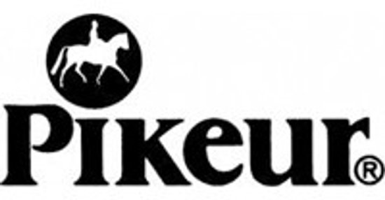 Zwart Pikeur-logo met silhouet van een paard.