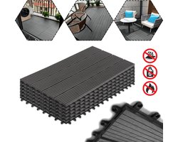 6 Stuks WPC Tegel Terras Vlondertegel tegels houtlook balkon tegels 30x60cm terras tuin tegel vlonder met plug-in systeem drainage kunststof 1m² voor balkon tuin Antraciet-1 m²