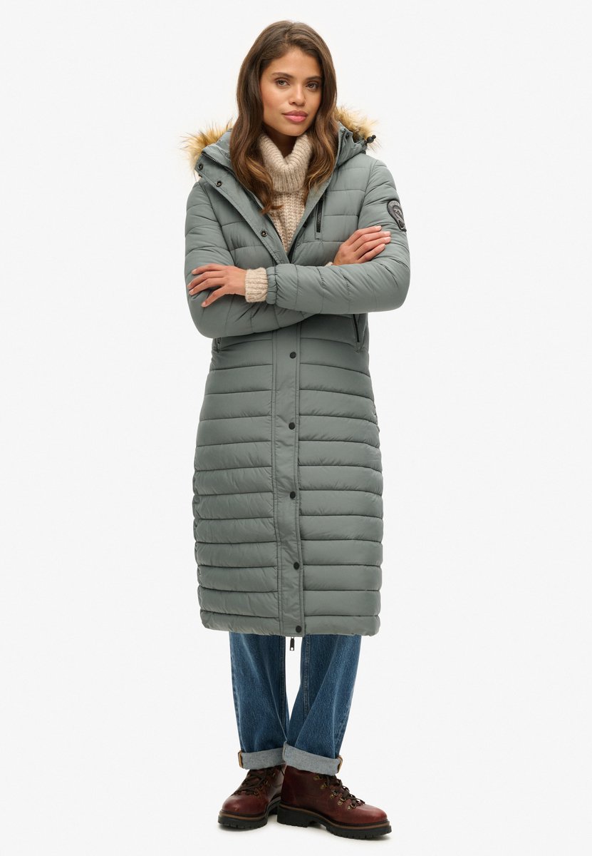 Superdry Fuji Hooded Longline Puffer Dames Jas Balsam Groen