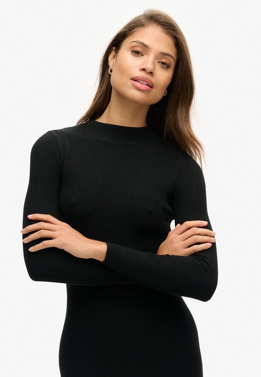 Superdry Rugloze Bodycon midi-jurk Dames Jurken Zwart