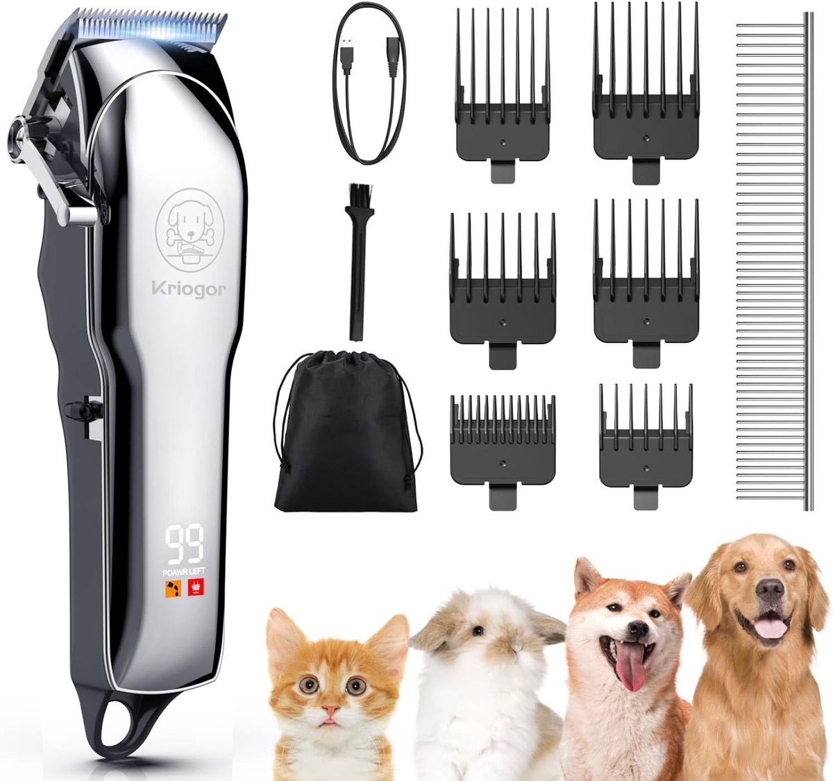 Draadloze Hondentondeuse Professioneel met LED Scherm en Geluidsarme Functie voor Honden en Katten