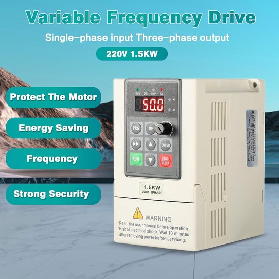 VFD Frequency Converter 230V 1.5KW Speed Controller 1-Phase Input 3 ...