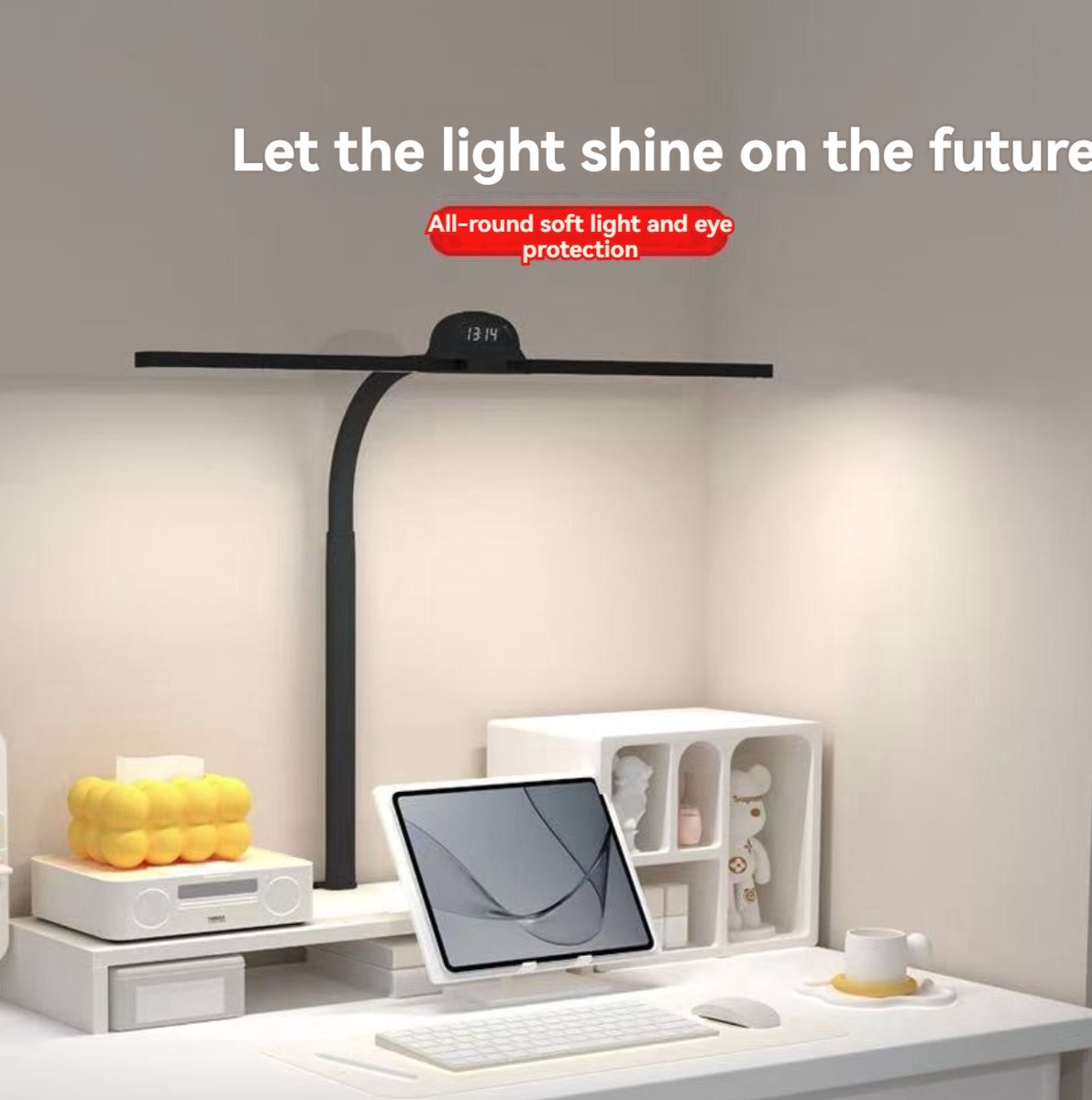 OnmiMartBureaulamp–Bureaulampen LED-Verstelbaar-lamppaal willekeurig buigen-Bureau Verlichting-90cm-afstandsbediening aanraak dubbele bediening bureaulamp - vijf snelheden kleurtemperatuur - inductie van het menselijk lichaam - multifunctionele klok thumbnail 2