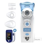 Aerosoltoestel -Inhalator - Vernevelaar - Gezichtsstomer - Nebulizer - Led Display - Blauw - Type2 - GRATIS OXIMETER- 4 instelbaar tijden - Oplaadbaar -Inhalatieapparaat voor Kinderen,Volwassenen & Baby’s - Amalafia®