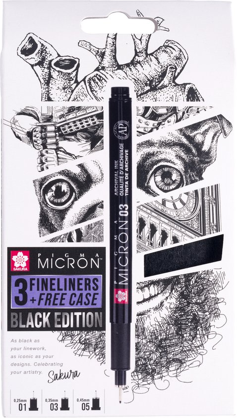 Coffret Pigma Micron Black Edition + trousse offerte 3 stylos noirs
