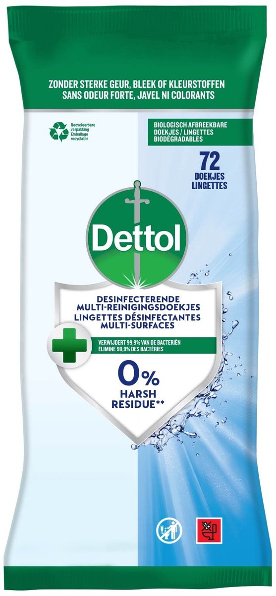 Reinigingsdoekjes dettol antibacterieël cleans 72