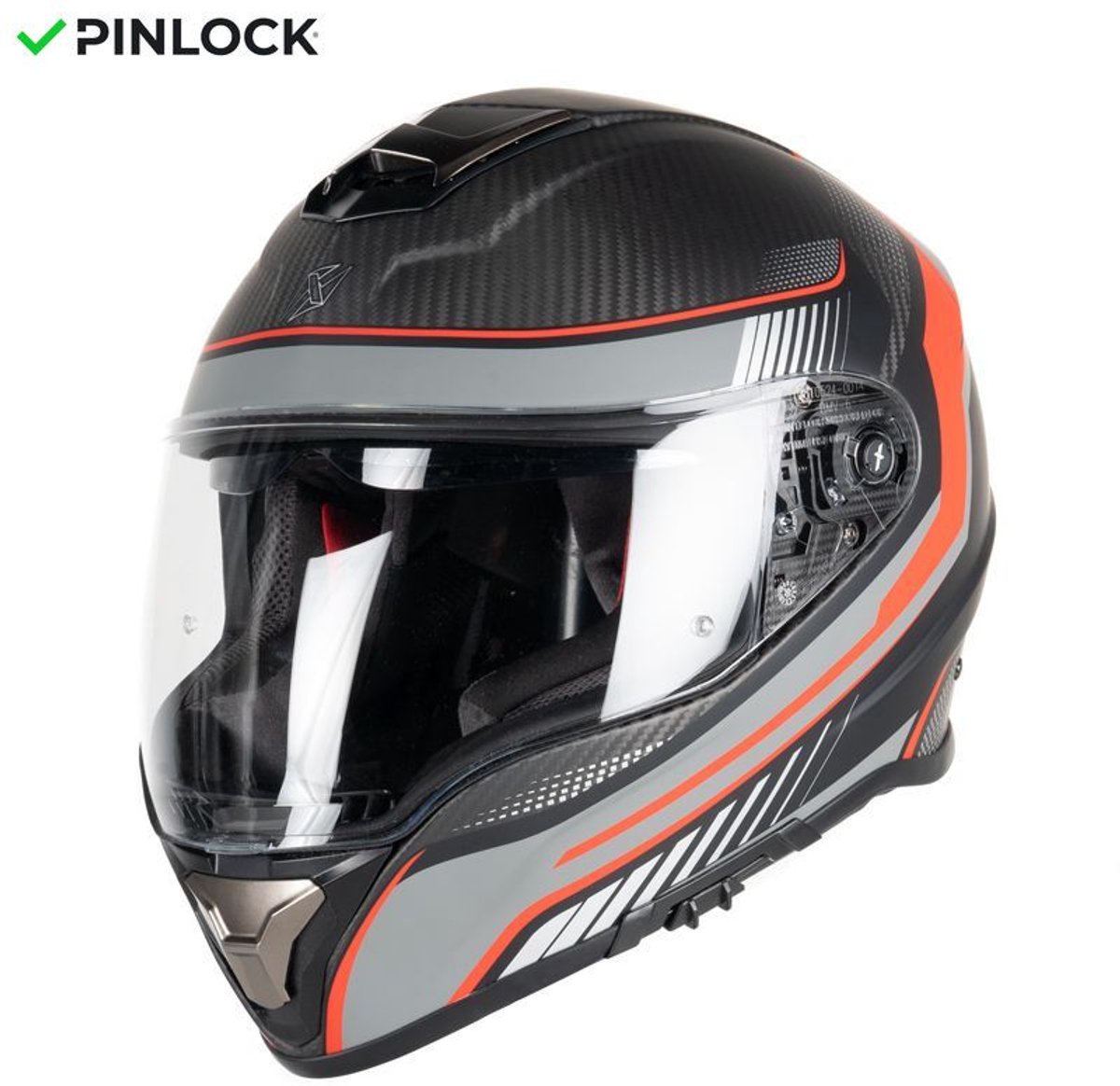 Motor Integraal Helm CONTINENTAL CARBON STICKER MAT 22,06 Mat koolstofgrijs/rood M van MOTOBLOUZ