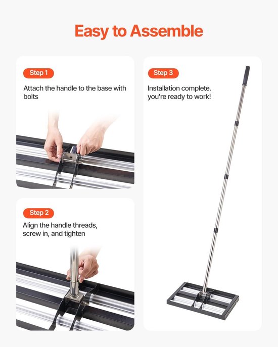 Gazonhark met verstelbare handgreep - lengte 1610 mm, bodemplaat 254 x 431 mm, bodemniveau van roestvrij metaal - hark voor golfbaan tuin — afbeelding 5