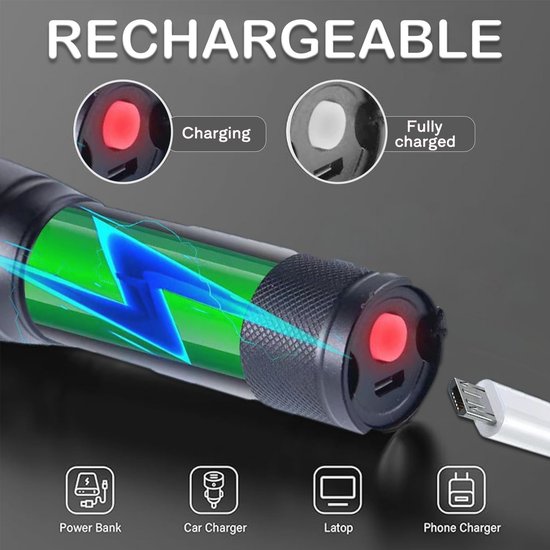 Multi Functie Oplaadbare Zelfverdediging LED Zaklamp met Boog Aansteker