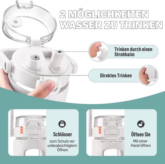 Drinkfles van glas met rietje, glazen fles met antislip siliconen hoes