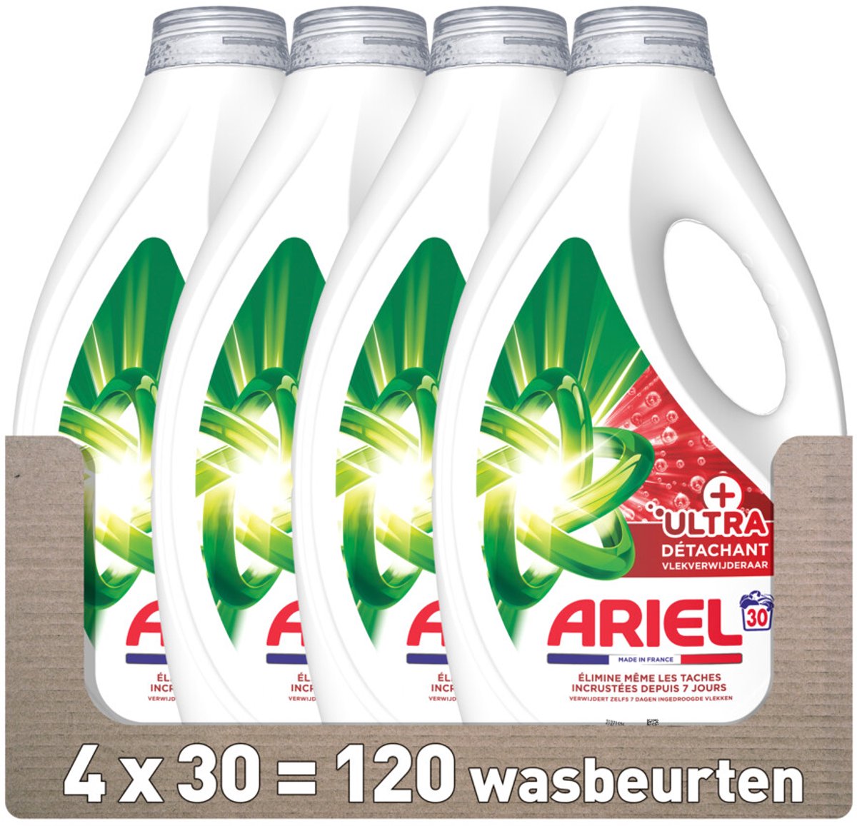 Goedkoopste 4x Ariel Vloeibaar Wasmiddel Ultra Vlekverwijderaar 30 Wasbeurten 1350 ml