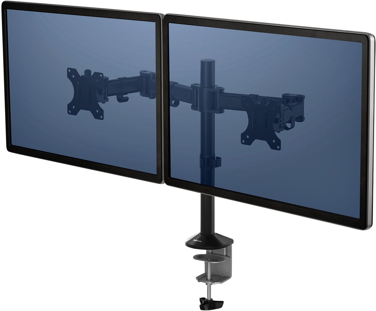 Fellowes Monitor arm dubbel 2 schermen Reflex, 27 inch, Klem Zwart
