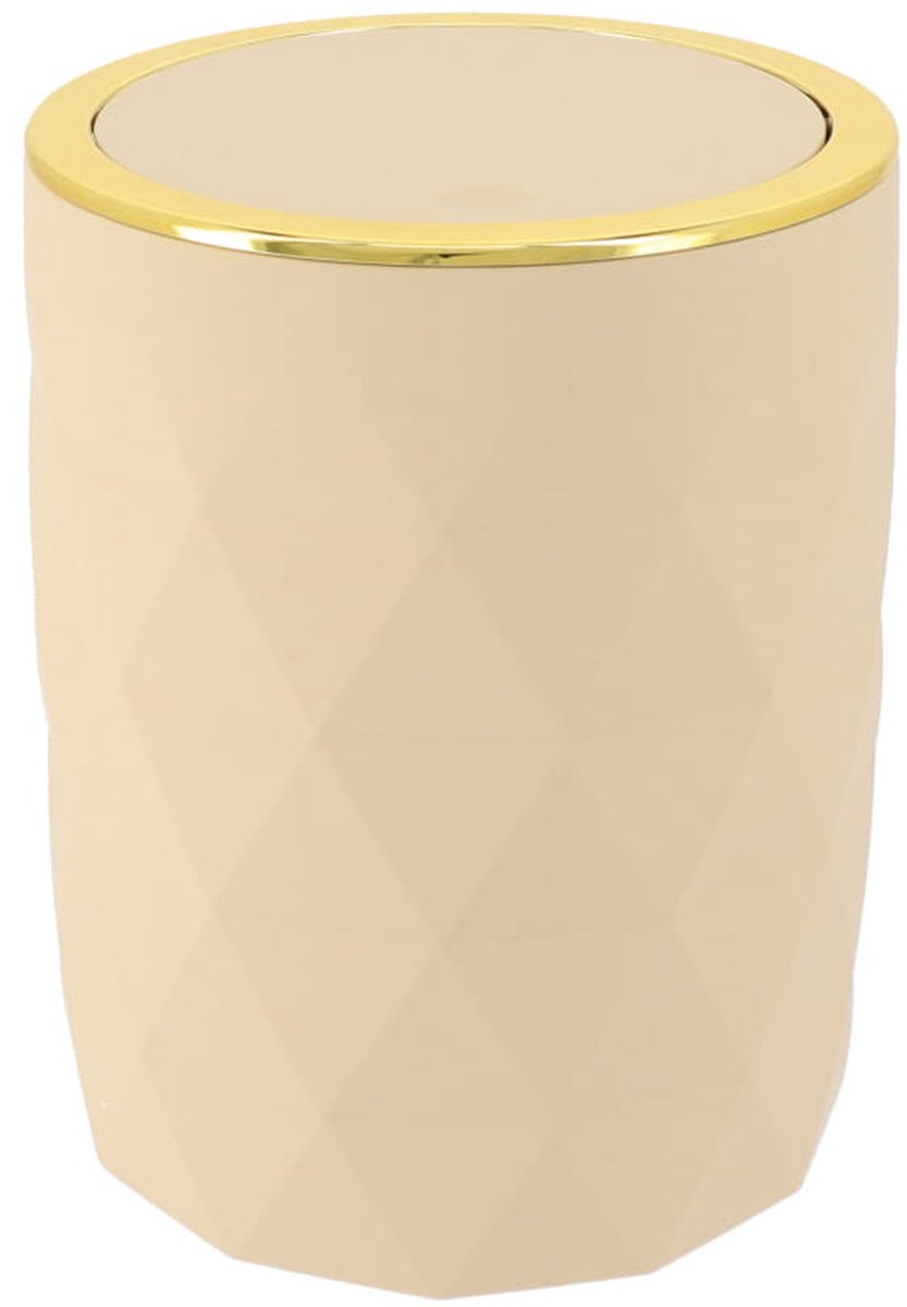 Tendance Badkamer prullenbak Diamond - beige - kunststof - 8 x 34 cm