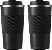 2-Pack Koffiebeker To Go 510ml - 100% Lekvrij – Past in Autohouder – RVS - Thermosbeker – Travel Mug – Vaderdag cadeau