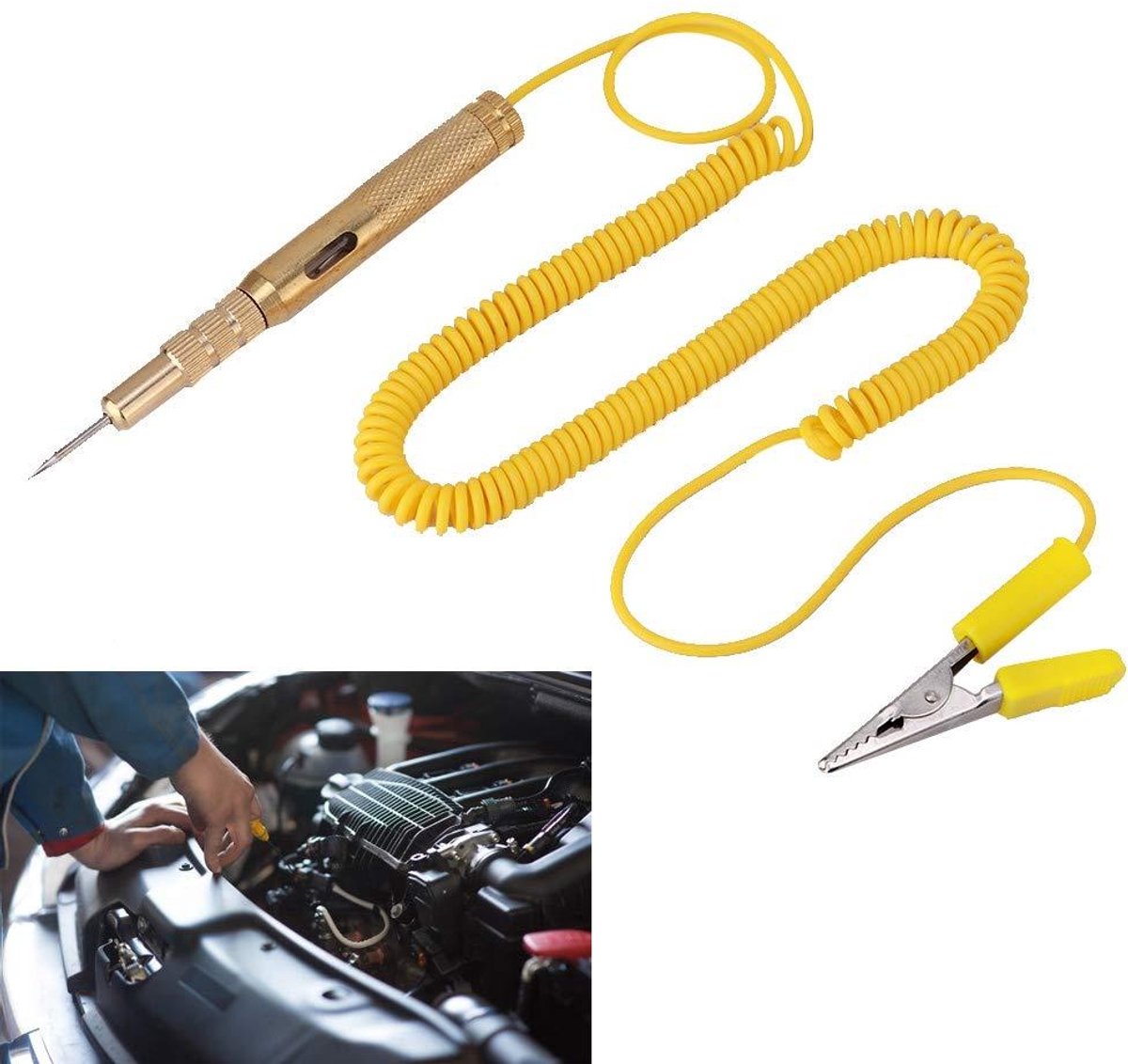Keenso Auto doorgangstester, 6 V/24 V elektrische draad elektrische circuit spanningsmeter teststift lange sondepen met controlelampje draadlengte: 96 cm Diagnostische instrumenten