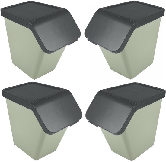 Sunware Sigma Home sorteer bak met deksel - 4x - afvalbak - groen - stapelbaar - 40L - 49 x 27 x 45 cm