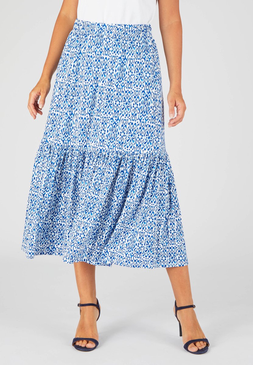 Damart - Tricot rok met ruches onderaan vezels - Dames - Blauw - XL