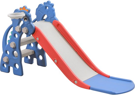 3-in-1 Kinder Glijbaan voor Binnen en Buiten – Met Basketbalmand, Geschikt voor Peuters, Blauw