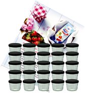 Set van 25 bekers 230 ml jampot inmaakpot Inmaakpot Naar 82 zwart deksel incl. Diamant-Zucker Gelierzauber receptenboekje