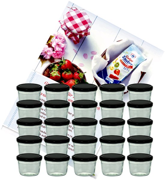 MamboCat Set van 40 weckpotten, 230 ml, met fruitdecor-deksel, TO 82, incl. Diamant Gelierzauber receptenboekje, jampotten, inmaakpotten