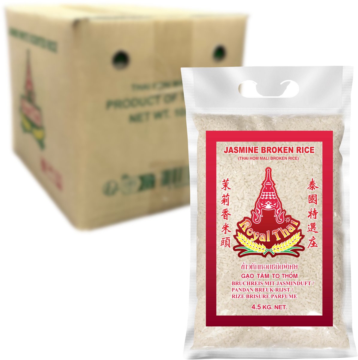 ROYAL THAI RICE - Jasmijn Rijst Gebroken - 4 X 4,5 KG - Multipack