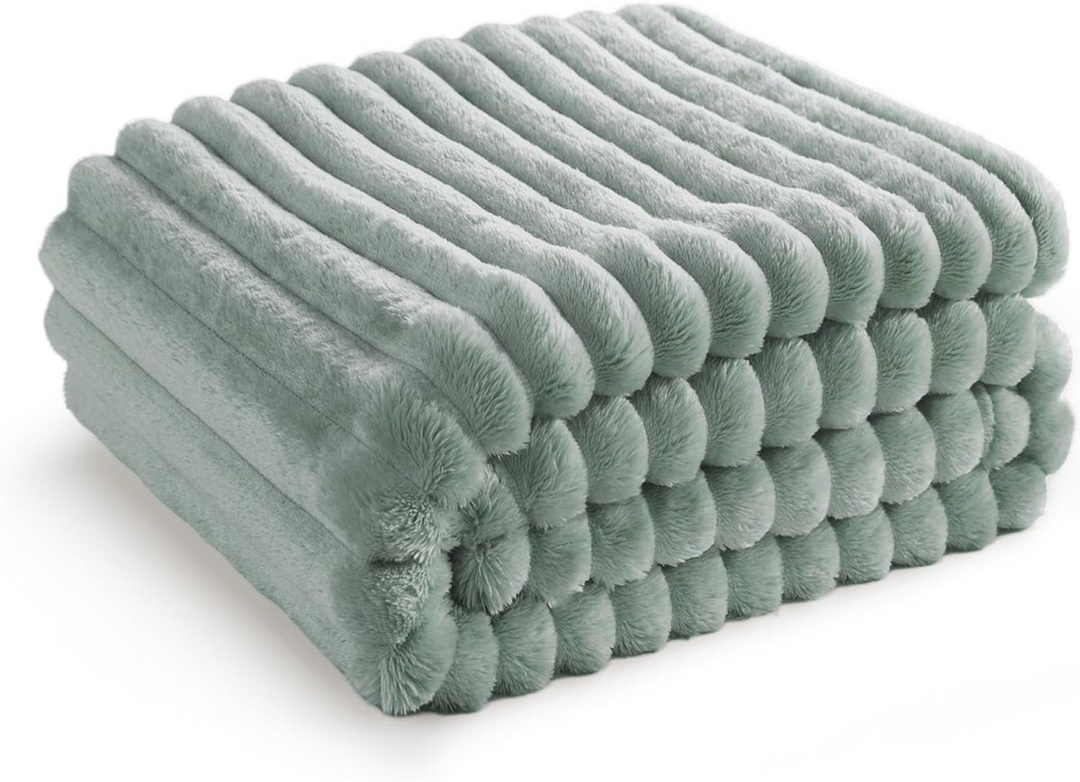 Zachte en warme fleecedeken voor bed en bank - Grof rib ontwerp 130 x 170 cm