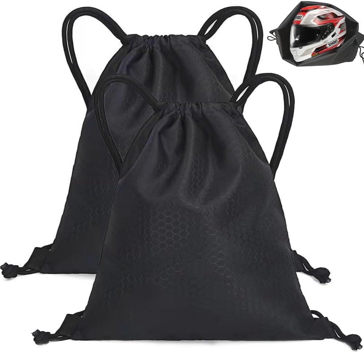 Draagbare Waterdichte Helmtas met Trekkoord - 2 Stuks - Voor Motorhelm, Fietshelmen, Basketbal, Skihelmen en Fitness - Zwart