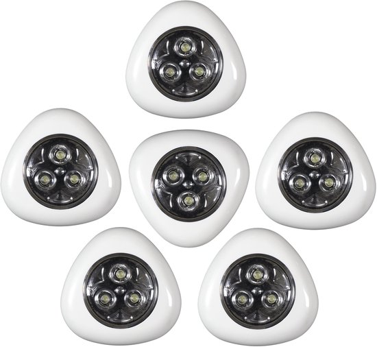 Foto: Home deco factory led druklampjes set van 6x wit touch zelfklevend