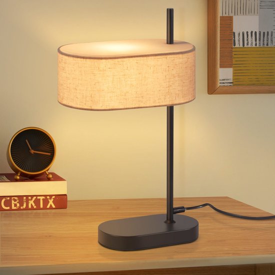 NETTLIFE Tafellamp E14 - Vintage - zwart - met Stoffen lampenkap - Bedlamp met schakelaar en kabel - voor woonkamer | kantoor | Slaapkamer - Zonder lichtbron