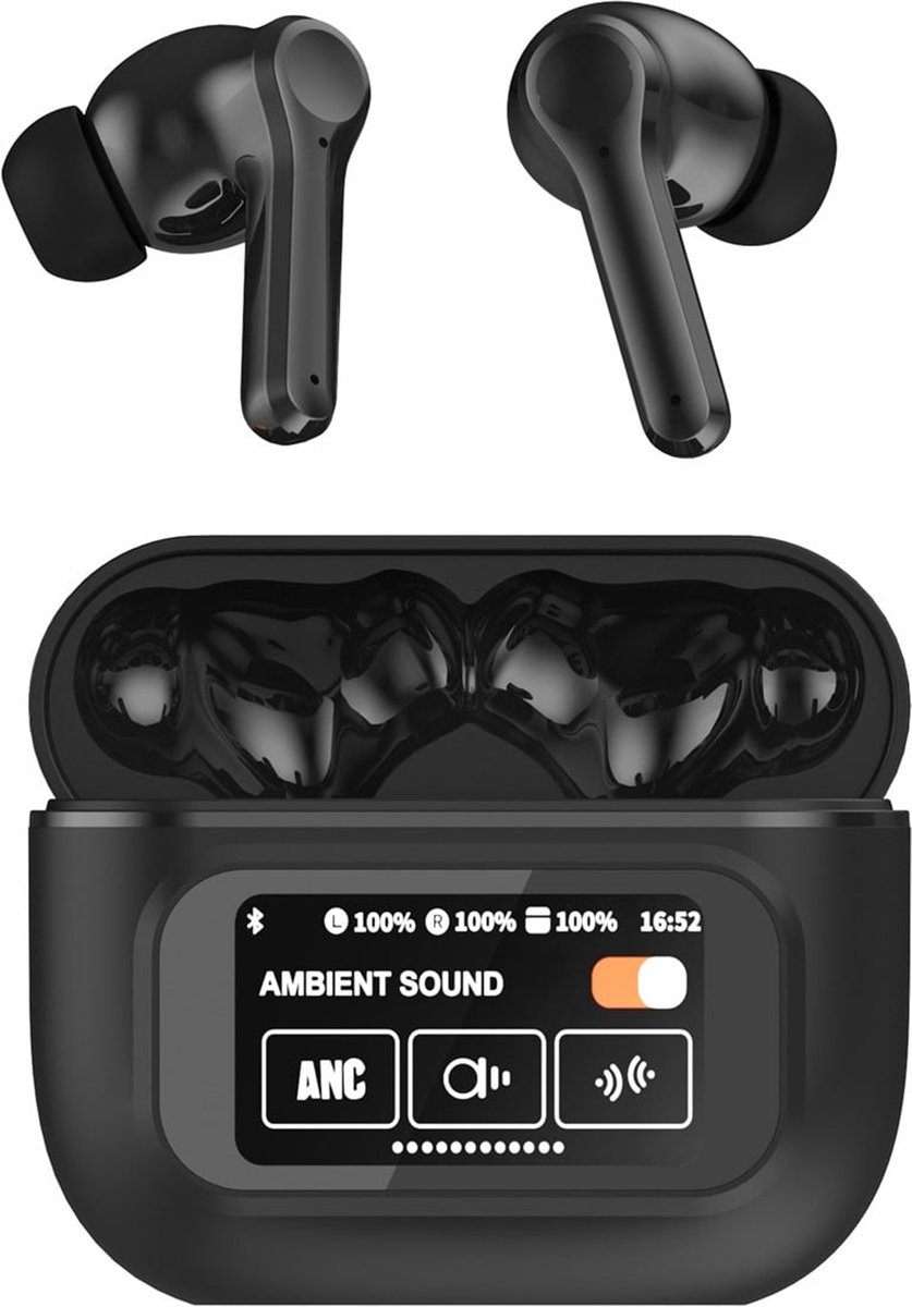 Xssive TWS16 Draadloze Oordopjes met Touch Display - Bluetooth 5.4 - Noise Cancelling - Geschikt voor Apple iPhone Oortjes Draadloos - Zwart