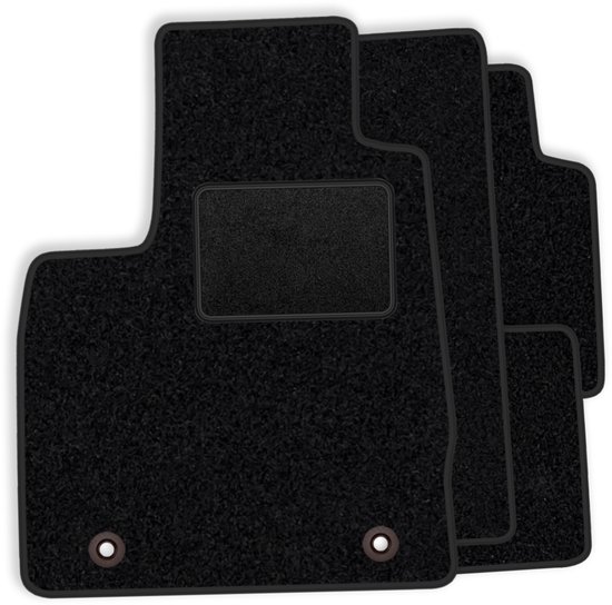 Ensemble de tapis de sol de voiture en velours noir avec une section renforcée et deux œillets.