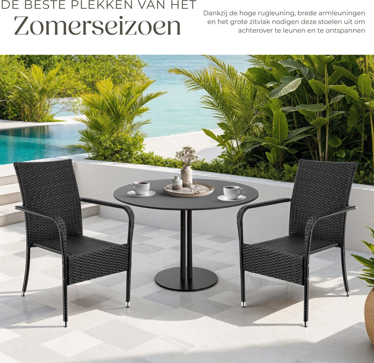 tectake® Tuinstoelen Girona - Terrasmeubilair - Set van 8 - Wicker Tuinstoel met Armleuning - Stapelbaar -Tuinset Stoelen voor Tuin, Terras of Balkon - Draagkracht 120 kg per Stoel - Verkrijgbaar in div. sets – foto 6