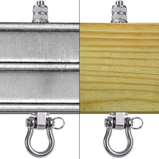 BeneLabel 6 schommelhaken, 210 mm, hangmat, bevestiging houten balken, M10, zware belasting, hangstoel, betonplafond, roestvrij staal, draaibare