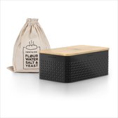 LARS NYSØM Glæde Broodtrommel met linnen broodzak - Bamboe deksel bruikbaar als snijplank - 34x18,5x13,5cm (Carbon Black)