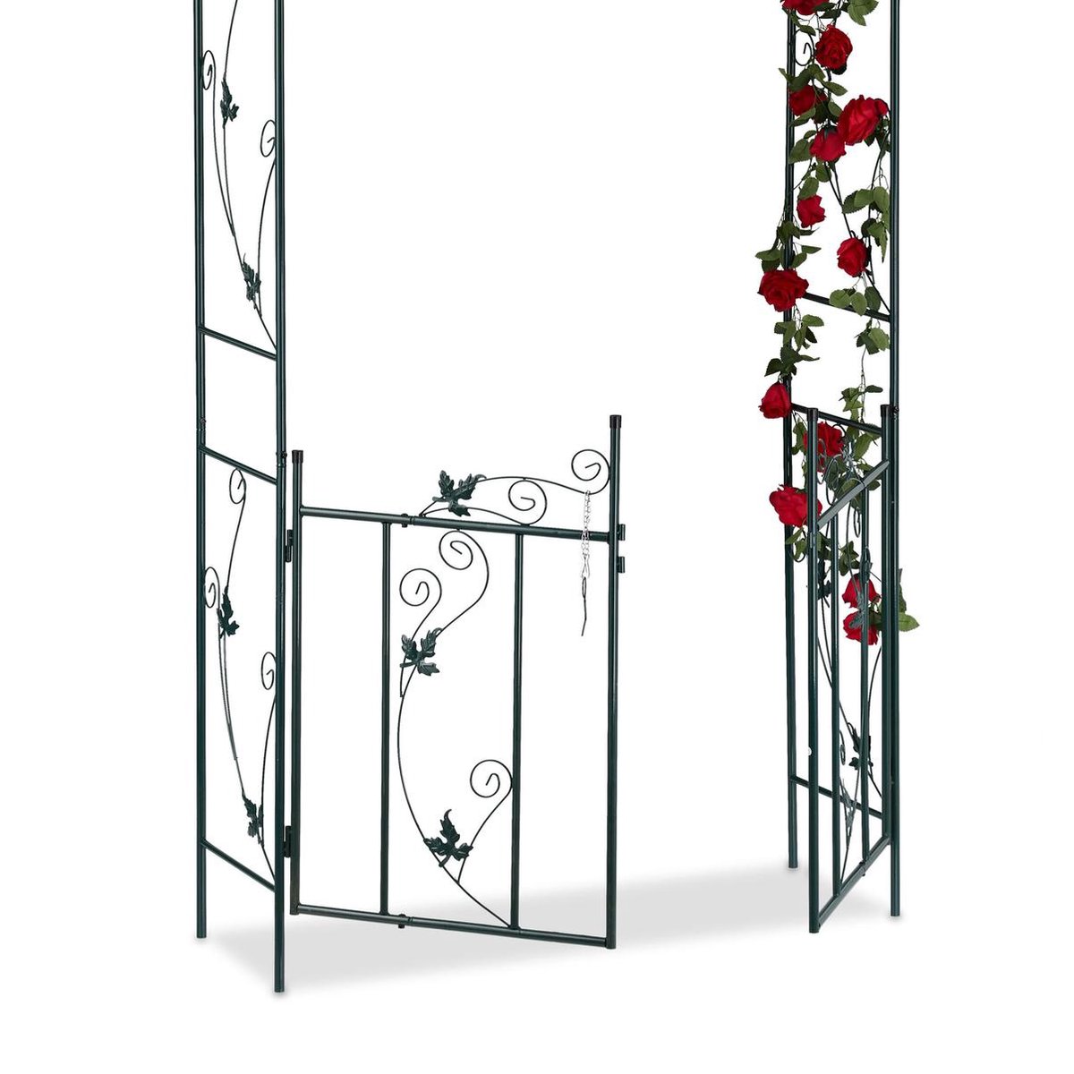 Relaxdays Rosenbogen mit Tür, Garten Rankhilfe Kletterpflanzen, 230 x 113,5 x 36,5 cm, grün & Erdanker 4 Stück, Befestigung Rosenbogen, U-Form, groß Relaxdays Rosenbogen mit Tür, Garten Rankhilfe Kletterpflanzen, 230 x 113,5 x 36,5 cm, grün & Erdanker 4 Stück, Befestigung Rosenbogen, U-Form, groß
