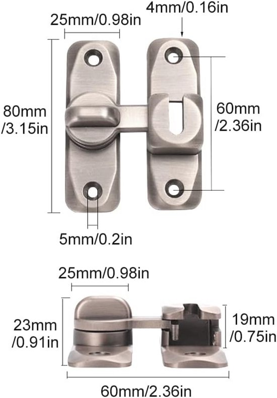 Mini Schuifdeurslot 90/180 Graden | 2 Stuks | Zinklegering Veiligheid