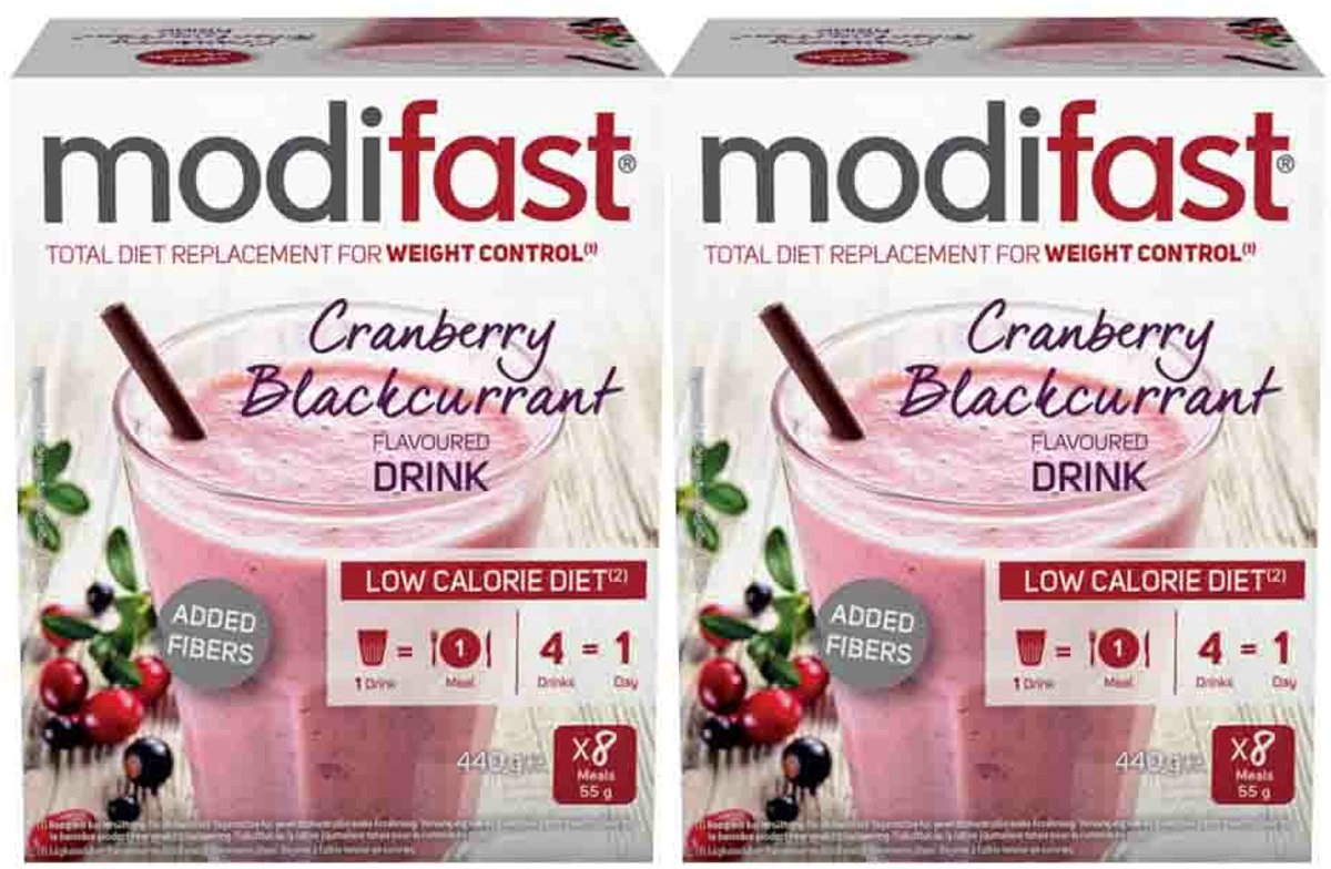 Goedkoopste 2x Modifast Intensive Milkshake Cranberry 8 x 55 gr