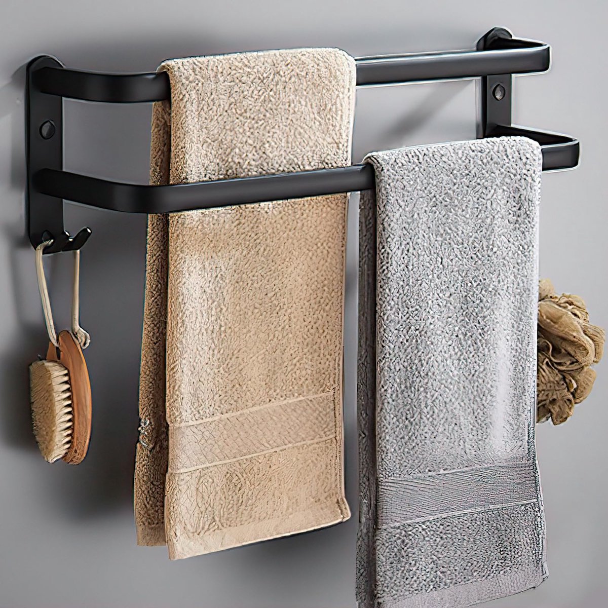 Ibenzoa® Zwarte Dubbele Handdoekhouder voor Muurmontage zonder Boren - Veelzijdig en Stijlvol voor Badkamer en Keuken