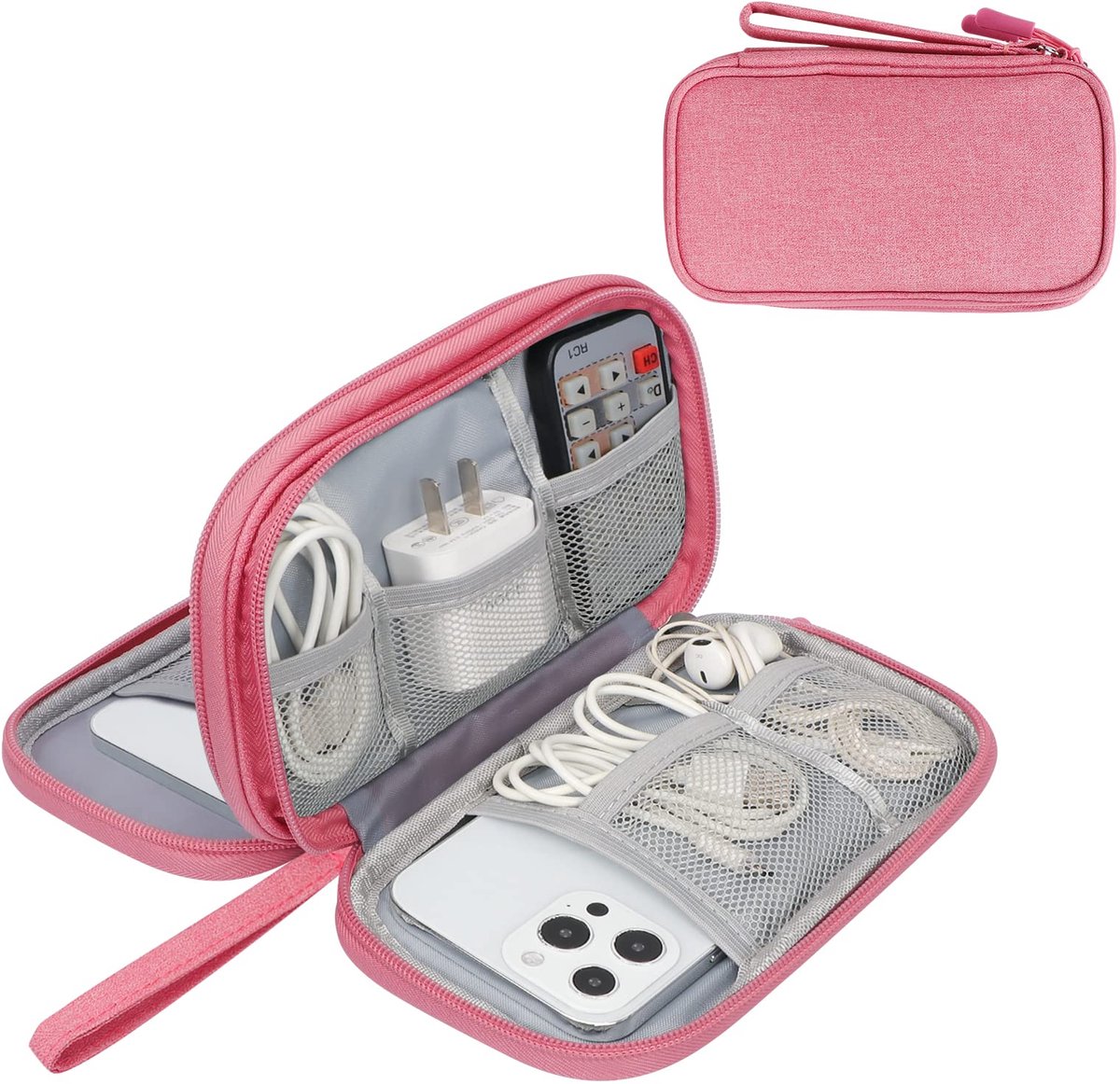 Ibenzoa® Roze Dubbellaagse Reiskabel En Elektronica Organizer Tas Voor Accessoires En Apparaten