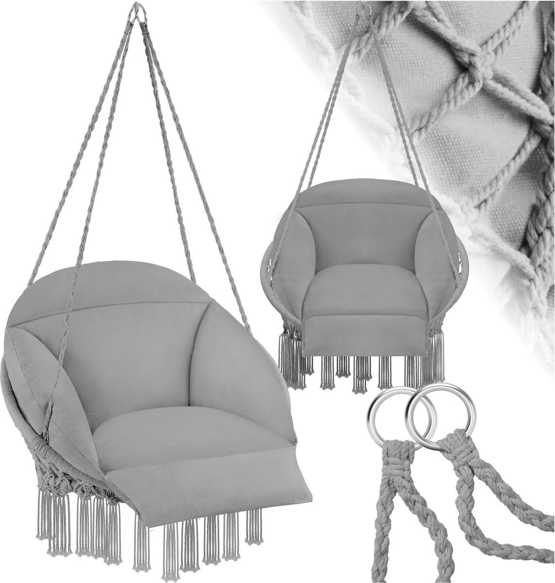 tectake - Comfortabele Hangstoel Samira - grijs - 404878