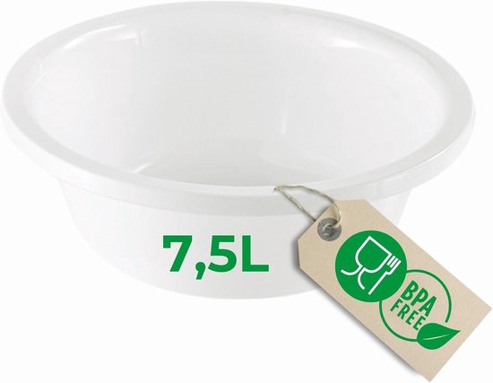 Bol Rond Plastique 7.5L - Lot De 5, Diamètre 36cm, Hauteur 11.5cm, Blanc, Sans BPA, Lave-vaisselle